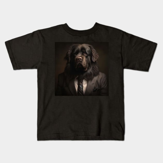 Newfoundland Dog in Suit Kids T-Shirt by Merchgard